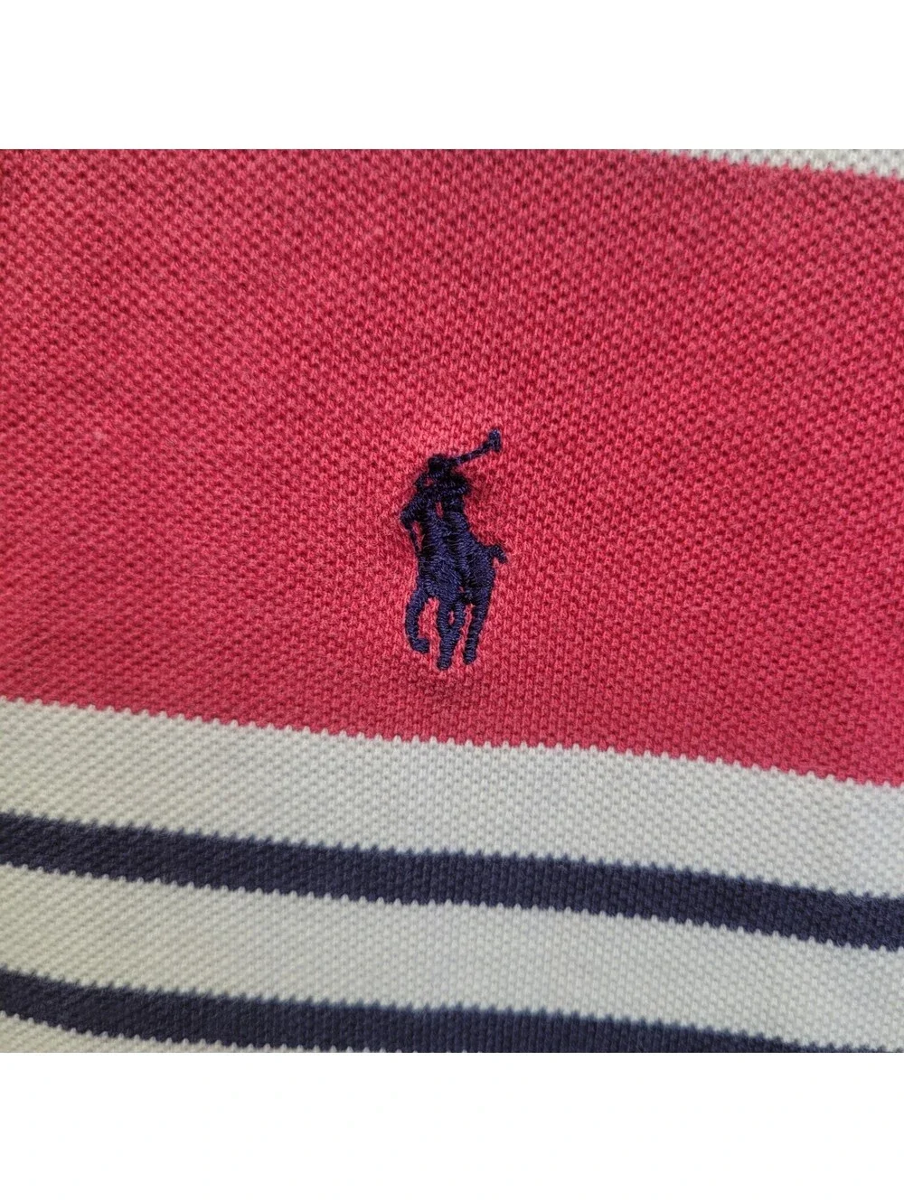 Men's Polo by Ralp Lauren Pink, White with Black 3 Stripe Polo Shirt Sz Large